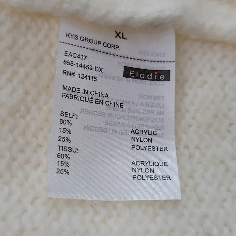 Elodie Pointelle Crewneck Knit Pullover Sweater In Ivory NEW Women's XL
